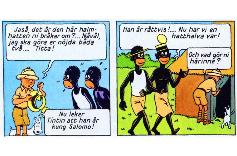 Seriealbumen om Tintin togs tillfälligt bort från bokhyllorna på biblioteket Tiotretton i Kulturhuset under hösten 2012.